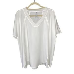 ATHLETA Shirt Womens 1X White V-Neck Scrub Top Athleisure Nurse Clinical Doctor